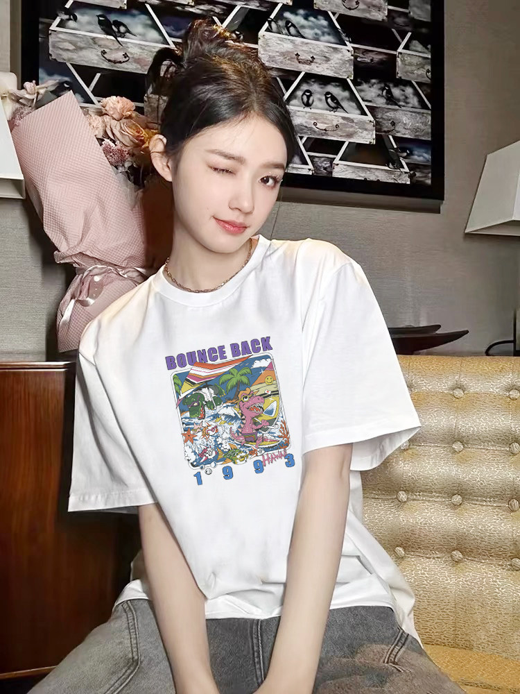 明星林允同款短袖t恤女纯棉设计感小众欧美街头风宽松洋气上衣服