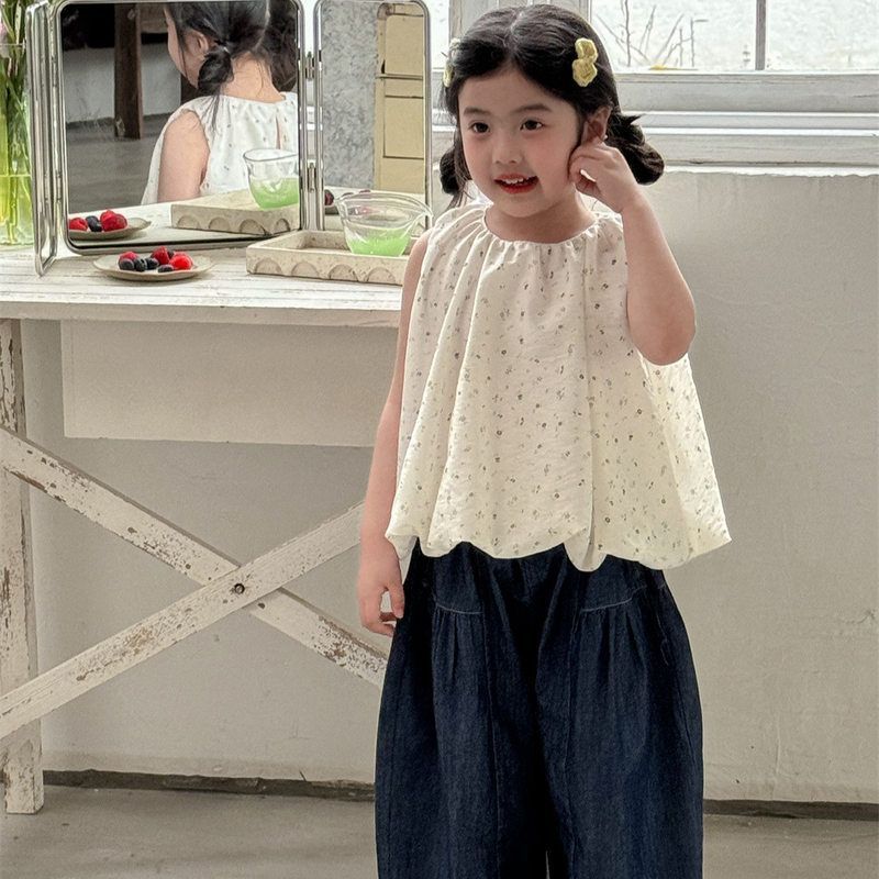 夏季新款女童洋气碎花小清新娃娃套装