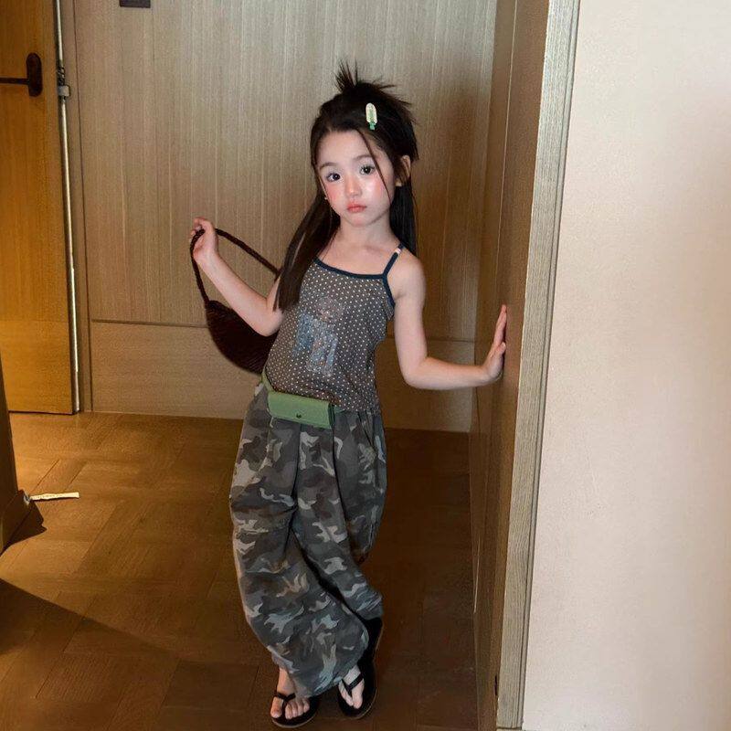 女童套装26夏季新款波点卡通背心上衣儿童休闲迷彩阔腿裤两件套装