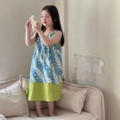 26夏季 宽松连衣裙子潮 背心裙韩版 新款 女童洋气碎花田园风撞色无袖