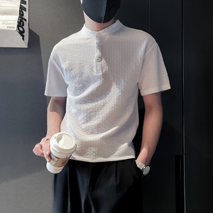 TX05-特P48控68黑色夏季新款社会小伙店主风短袖T恤男图片