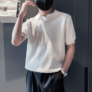 ZZ03-P58社会小伙黑色男士休闲轻熟风针织衫高端翻领t恤潮牌图片