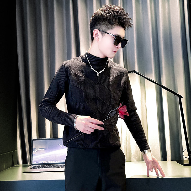 M26 P58 男士社会小伙半高领毛衣秋冬针织衫图片