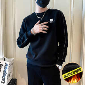 WY17 P68 秋冬加绒加厚卫衣男士圆领痞帅刺绣上衣图片