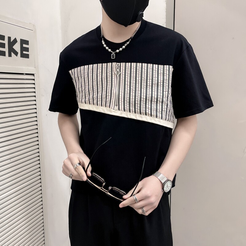 TX02-P58控78夏季新款社会小伙短袖T恤男高级感拼接,男装T恤,电商B363-1