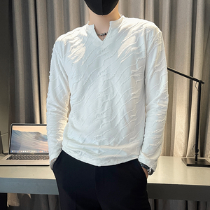 B363-1-CT01-P48春秋款设计感男长袖T恤V领打底衫修身潮流图片