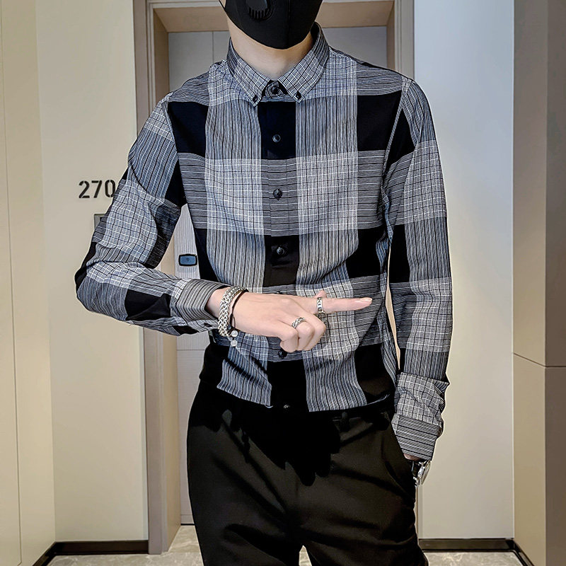 CS07P58格子长袖衬衫男韩版修身春秋季2024新款,男装衬衫,电商B363-1