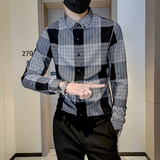 CS07P58格子长袖衬衫男韩版修身春秋季2024新款，男装衬衫，电商B363-1