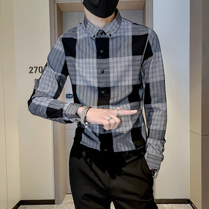 CS07P58格子长袖衬衫男韩版修身春秋季2024新款,花格子大衣搭配围巾图片