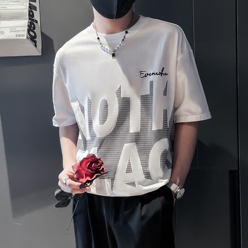 TX12-P58-2023社会小伙白色休闲百搭男士短袖T恤高档上衣半袖潮流图片