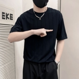 TX13-P48高级感冰丝黑色短袖T恤男夏季针织条纹时尚休闲透上衣，男装T恤，电商B363-1