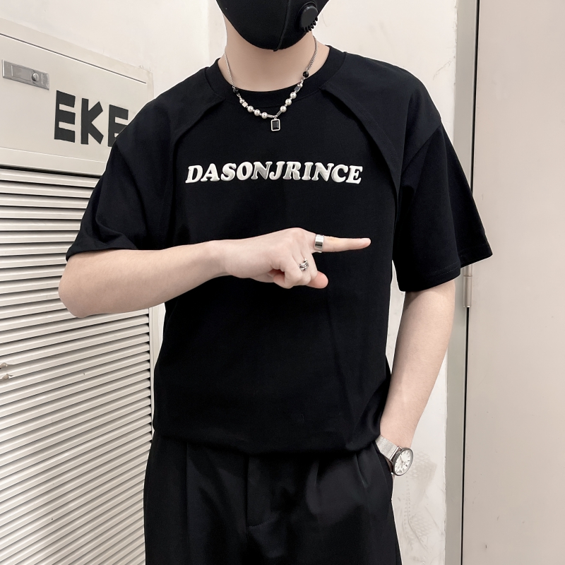 TX03-P58控78黑色夏季新款社会小伙设计感短袖T恤男高级感，男装T恤，电商B363-1
