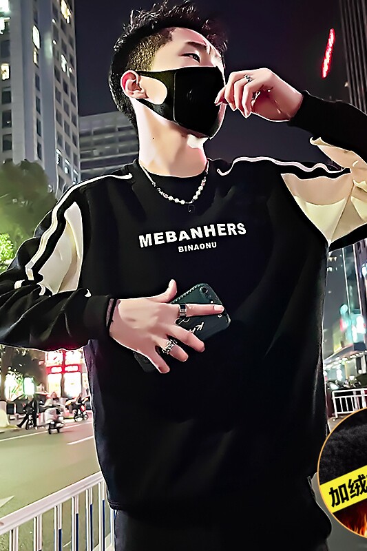 WY13常规P58加绒P68秋冬季加绒加厚社会小伙卫衣男外套打底衫,男装卫衣,电商B363-1