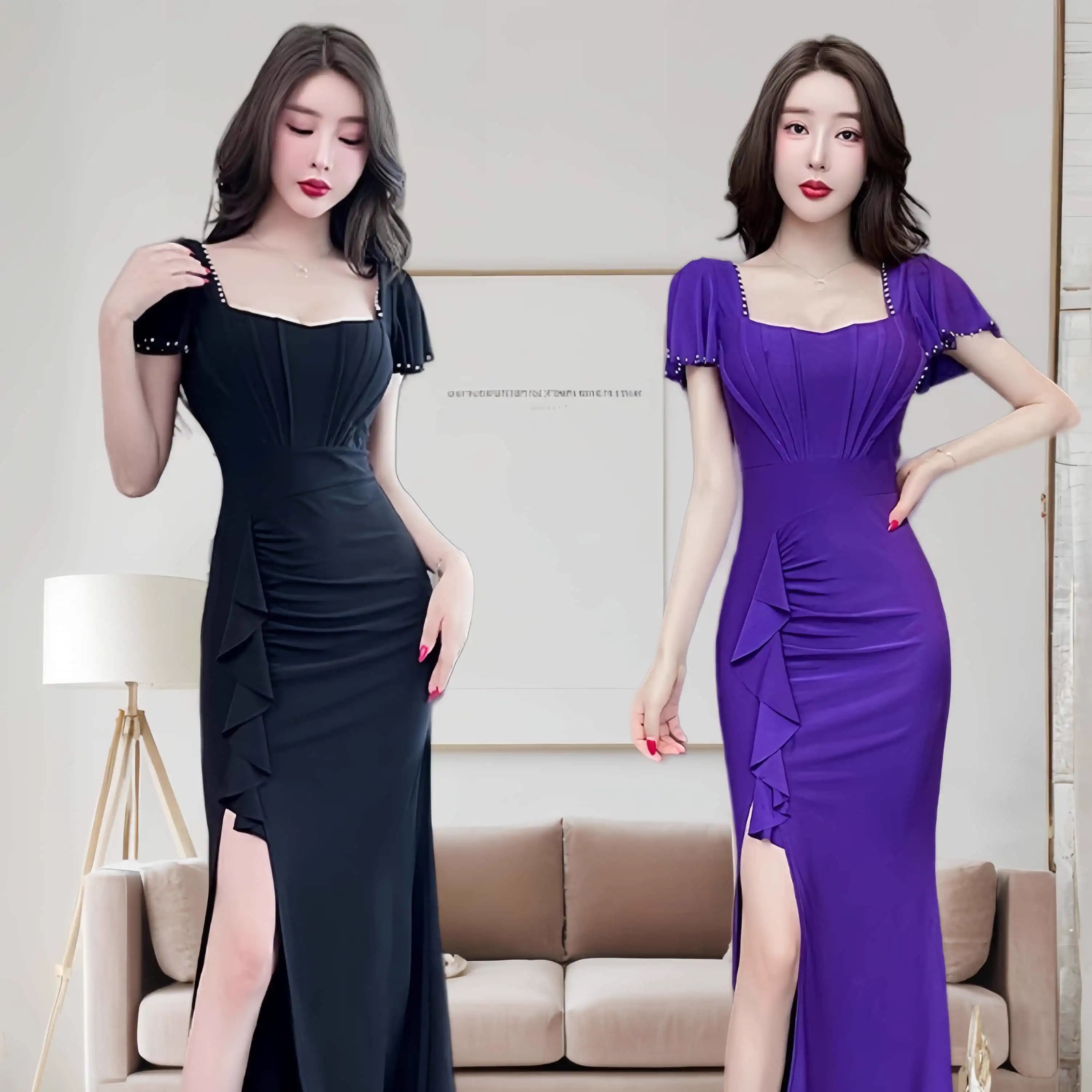 夜场晚礼服性感KTV桑拿小姐洗浴技师工作服公关佳丽显瘦长款长裙