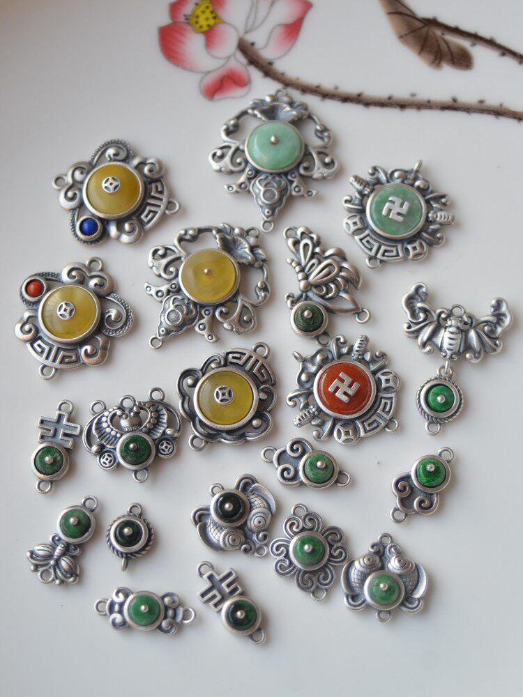 연결 반지 복고풍 서리로 덥은 양방향 반지 물고기 자리 XIANGYUN 나비 드라이 블루 스톤 DIY 액세서리와 상감