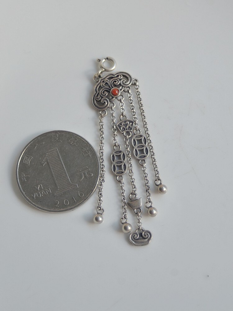 술 펜던트 RUYI 구리 동전 남부 붉은 옥으로 상감 DIY  주얼리 술 펜던트 실버 귀걸이