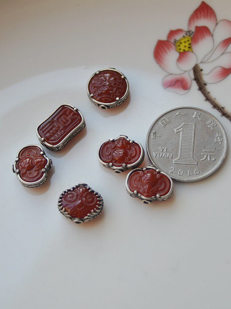 비즈 실버 붉은 마노 비즈와 상감 팔찌 팔찌 펜던트 비즈 DIY  팔찌 액세서리 실버 액세서리