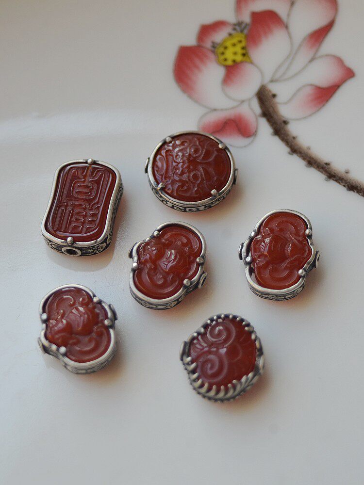 비즈 실버 붉은 마노 비즈와 상감 팔찌 팔찌 펜던트 비즈 DIY  팔찌 액세서리 실버 액세서리