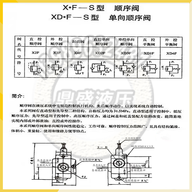 液压顺序阀直控平衡阀XD1F-B20H3-S XD1F-B10H1 XD2F-B32H2H4卸荷 五金/工具 液压机/油压机 原图主图