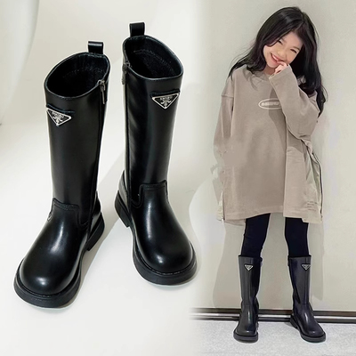 真皮长筒靴女童秋冬季