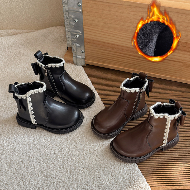 女童冬季小皮靴加绒保暖时尚棉靴