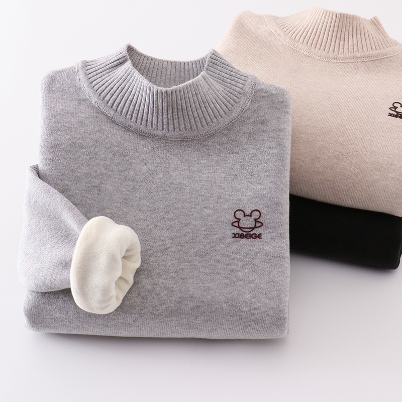 儿童圆领全棉加厚加绒针织毛衣