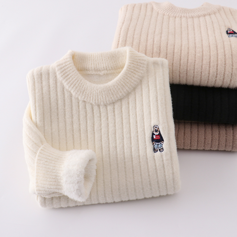 儿童一体绒加厚保暖圆领针织毛衣