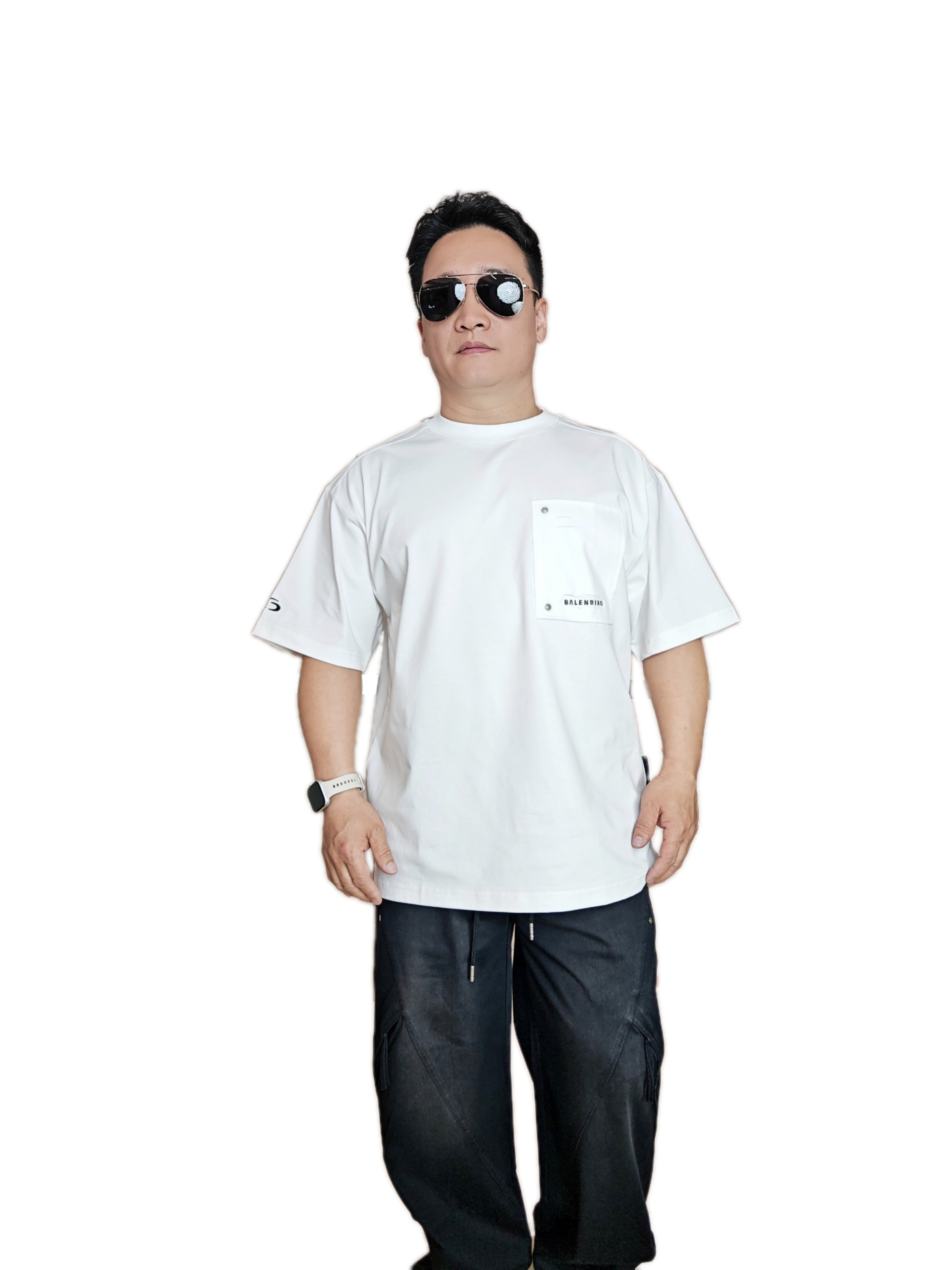 2026春季新款男士圆领口袋装饰短袖T恤百搭宽松半袖高品质上衣