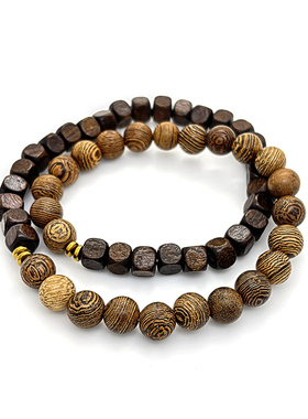 跨境欧美8mm鸡松木木珠拼色双圈手串饰品配饰