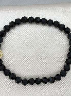 简约百搭手串6mm水晶玻璃珠子手链硬切面刻面黑晶手串手饰