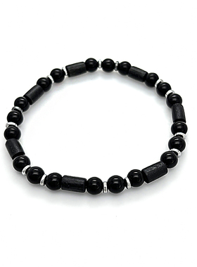 欧美时尚黑色木珠手链小众百搭黑胆石隔片串珠弹力手链