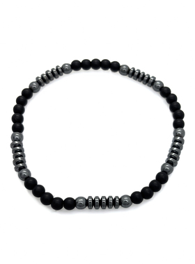 跨境简约时尚4mm赤铁矿黑胆石磨砂石串珠手链弹性手链