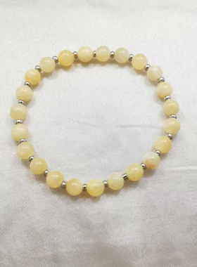 简约米黄玉圆珠 手串单圈饰品礼物女