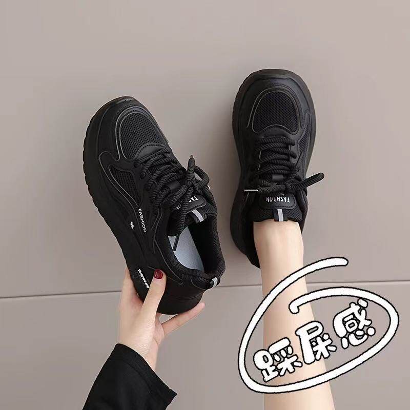 全黑色软底老爹鞋女春秋网