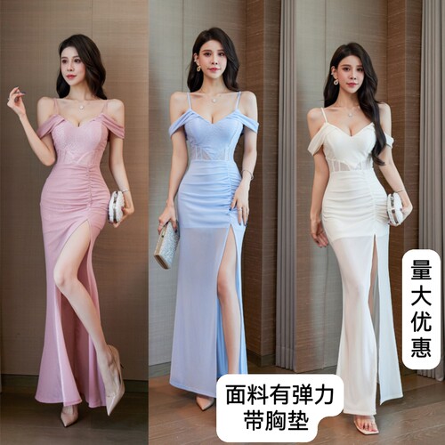 纯欲性感露肩吊带鱼尾晚礼服