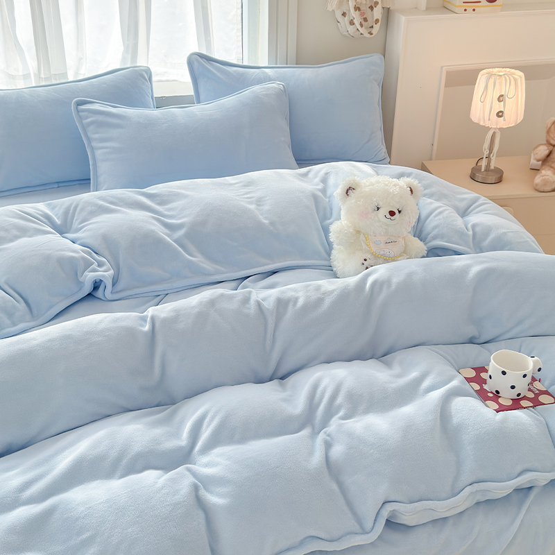 A类加绒加厚秋冬季牛奶绒四件套