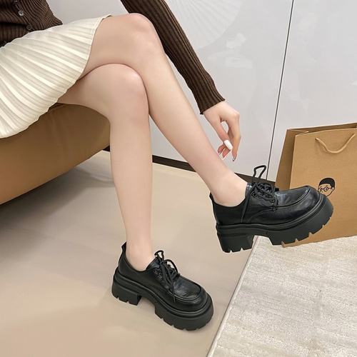 2025春季新款高跟(5-8cm)系带深口松糕底单鞋PU20