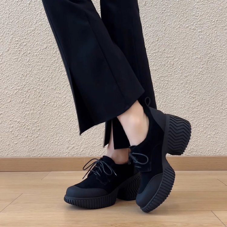 2025冬季新款深口圆头单鞋橡胶PU高跟(5-8cm)系带2