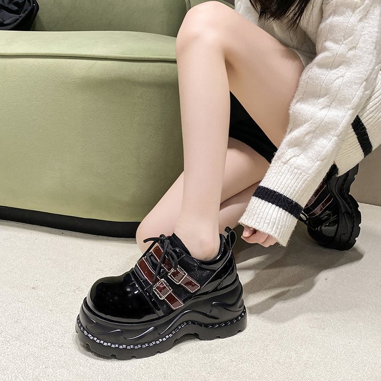 2025冬季新款橡胶圆头PU网纱2025年冬季单鞋高跟(5-