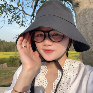 巨折 百搭 CMS颗里防晒渔夫帽盐系飘带大帽檐防紫外线户外夏季