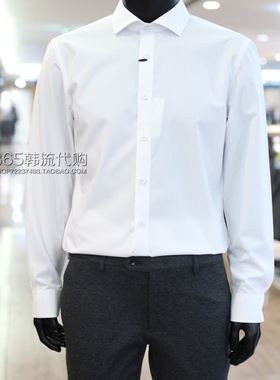 BASSO HOMME韩国代购2025年四季韩版方领白色商务弹力长袖衬衫B
