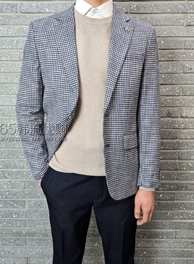 BASSO HOMME韩国代购2025年春季韩版修身蓝色格子便服单西服外套
