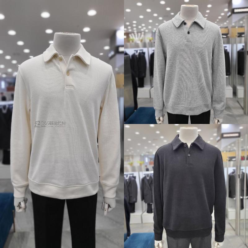 ZIOZIA高端ANDZ韩国代购2024年秋季纯色翻领套头休闲长袖T恤卫衣