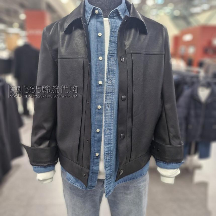 ZIOZIA ANDZ韩国代购2025年春季黑色翻领单排扣合成皮夹克外套男