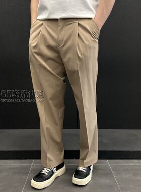 ZIOSONGZIO韩国代购2026年秋季韩版米色宽松直筒弹力休闲裤长裤男