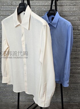 BASSO HOMME韩国代购2025年春季纯色方领宽松休闲男士长袖衬衫2色