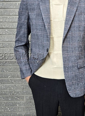 BASSO HOMME韩国代购2025年夏季韩版修身灰色格子便服单西服外套