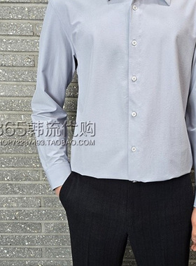 BASSO HOMME韩国代购25年春季灰色方领弹力男士通勤休闲长袖衬衫