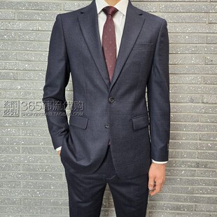 BASSOH韩国代购2025年秋季深蓝色修身羊毛羊绒混纺商务西服套装男