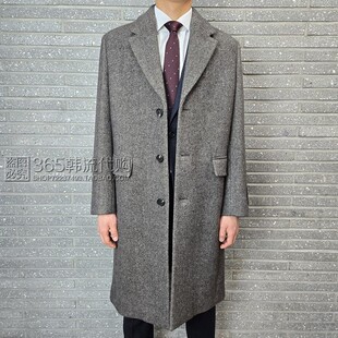 BASSO HOMME韩国代购2025年冬季棕色西装领单排扣混纺中长呢大衣
